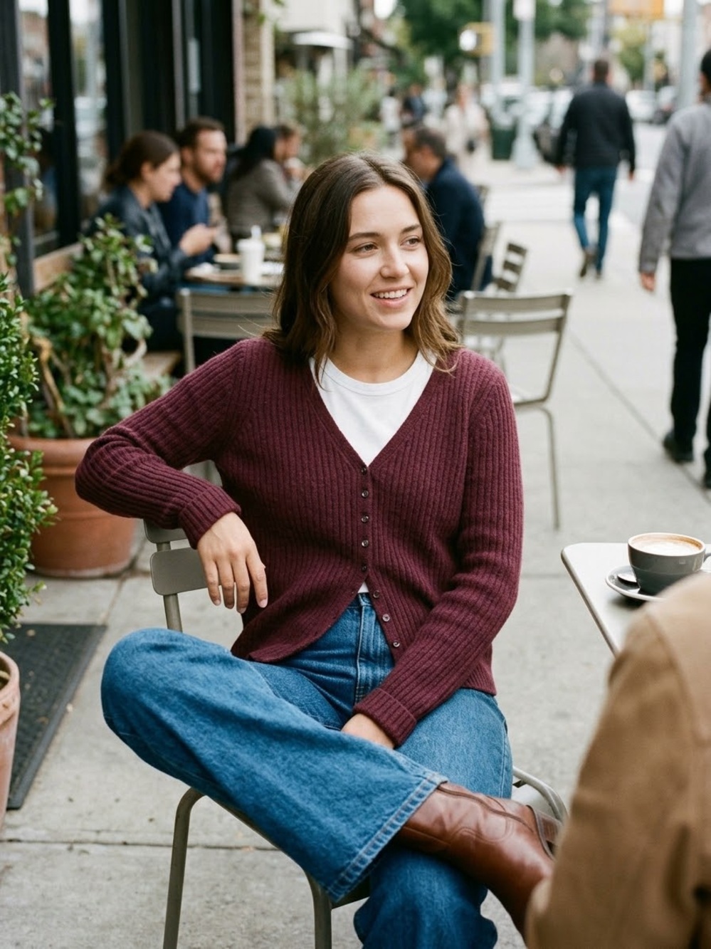 Abercrombie & Fitch Burgundy Ribbed V-Neck Button Cardigan